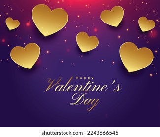valentines day shiny sparkle background with golden hearts vector 