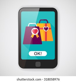 Valentine's Day shopping bag flat icon with long shadow,eps10