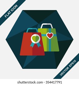 Valentine's Day shopping bag flat icon with long shadow,eps10