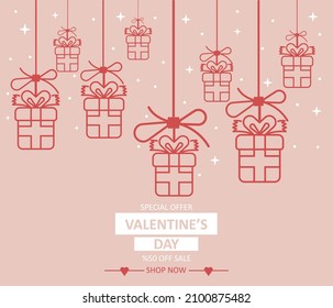 Valentine's day shopping and gift vector banner. Sale discount text Valentine's day promotion shopping concept. editable vector.