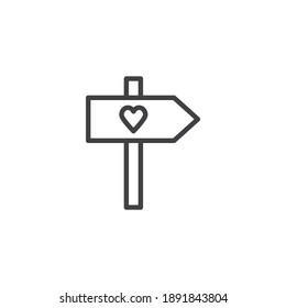 Valentines day signpost line icon. linear style sign for mobile concept and web design. Signpost with heart outline vector icon. Symbol, logo illustration. Vector graphics