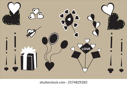
Valentine,s Day Silhouette Elements Bundle Set Illustration with Hand Drawing Vector Design on White Background 
