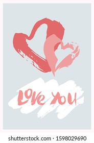 Valentine's day simple greeting cards with hand written greeting lettering. Typography poster, card, label. Vector illustration EPS10