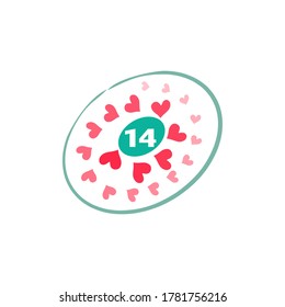 Día de San Valentín, una simple imagen vectorial, logo con corazones y número 14
