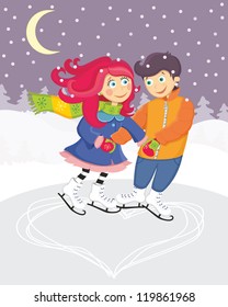 Valentine's Day skating  couple in love 