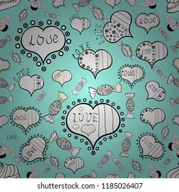 Valentine':s day. Sketch heart elements on blue, white and black colors. Love repeated backdrop for girl, textile, clothes, wrapping paper. Romantic seamless. Vector illustration.