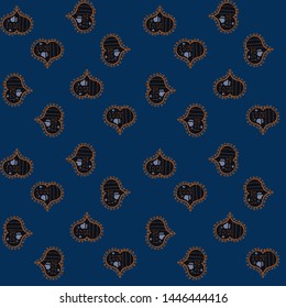 Valentine':s day. Sketch heart elements on orange, blue and gray colors. Love repeated backdrop for girl, textile, clothes, wrapping paper. Vector illustration. Romantic seamless.