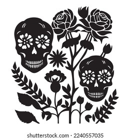 Valentines day skull couple tattoo graphic. Vector skeleton romance. 