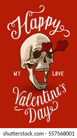 valentine's day skull in love calligraphy card.