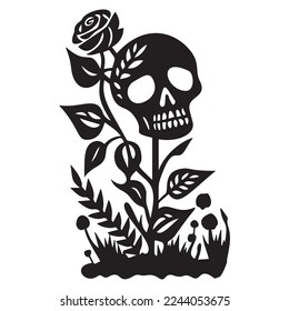 Valentines day skull love tattoo graphic. Vector floral skeleton. 