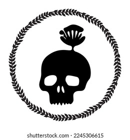 Valentines day skull love tattoo graphic. Vector floral skeleton. 