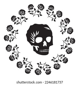 Valentines day skull love tattoo graphic. Vector floral skeleton. 