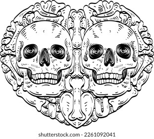 valentine's day skull themed illustration vector design