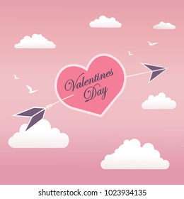 Valentine's day. Sky background with heart. Vector illustration.
Arrow in the heart.