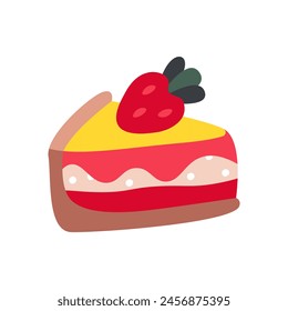 Valentines day slice cake. Celebrating love, romantic dessert, couple relationship cartoon vector illustration