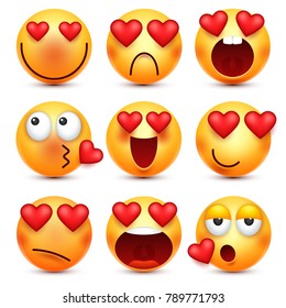 Valentines day smiley. Emoji with heart. Love, february 14.