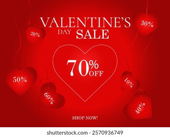 Valentines day social media banner, flyer, card, online shopping, sale ads. Happy valentine's day promo discount offer with hearts. Vector illustration