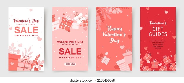 Valentines day social media banners.Vector illustrations for social media posts, stories, website, online shopping, sale ads, greeting cards