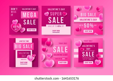 Valentine's day Social media post collection made by colorful hearts and flower decorations. use for greeting, celebration and other promotions. vector illustration.