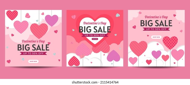 Valentine's day social media post template for banner, poster, greeting card, promotional discount sale, etc