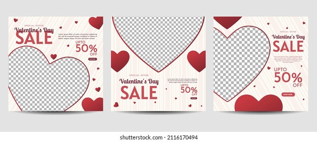 Valentine's day social media post template for banner, poster, greeting card, promotional discount sale, etc