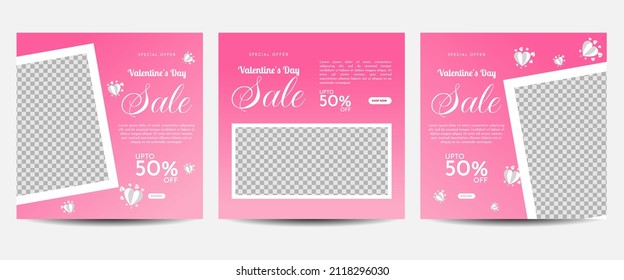 Valentine's day social media post template for banner, poster, greeting card, promotional discount sale, etc