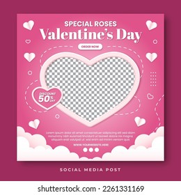 Valentine's day social media post template with image placeholder