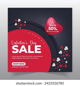 Valentine's Day social media post design and square web banner template.