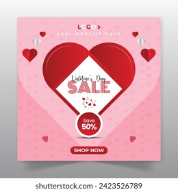 Valentine's Day social media post design and square web banner template.
