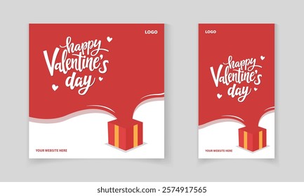 Valentine's Day social media post design template with typography and gift box illustration