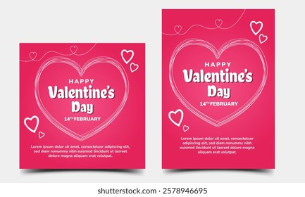 Valentine's day social media post and story size template with scribble  love frame