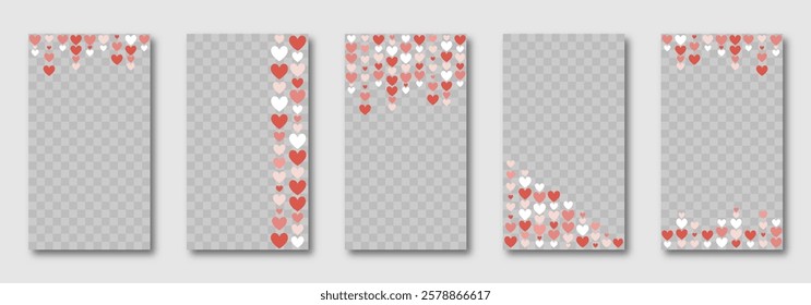 Valentine's Day social media templates design, set of background for banner, flyer, card with multicolored hearts en pink tones. vector illustration for poster, frame, stories, story post. copy space