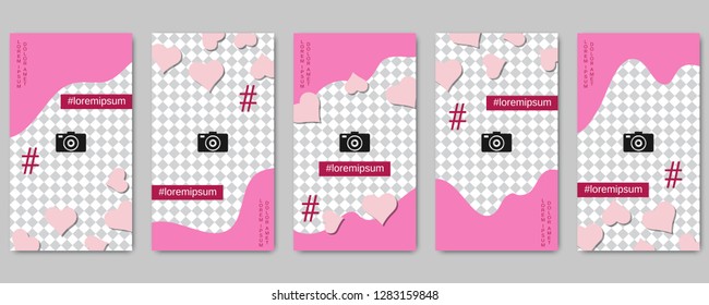Valentine's day social network stories editable vector templates collection. Web application background for social media