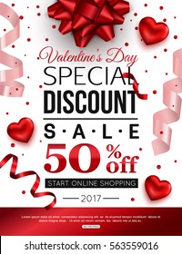 Valentines Day special discount for online shopping. Vector illustration.