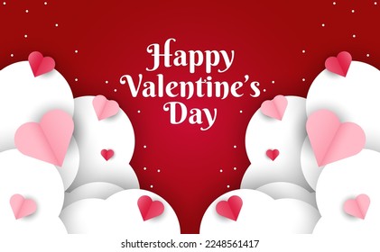 Valentine's day special greeting card design poster or banner, happy valentine day sale for header in red and white color with cloud and love or heart icon