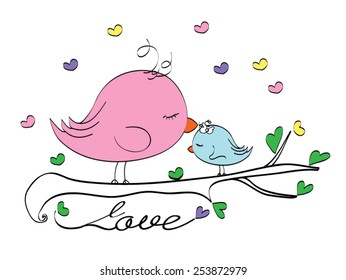 Valentine's Day special greeting card / T-shirt Graphics / graphic illustration for Mother's Day / love birds / I love you mom / cute bird illustration for children / bird graphics greeting card