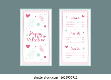 Valentine's Day Special Menu Restaurant, Menu design, template