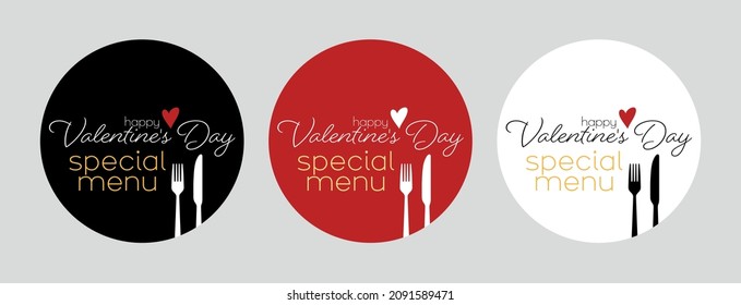 Valentine's day special menu set. Flat vector logo.