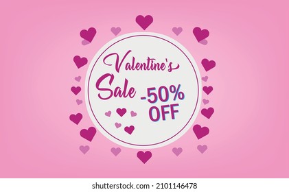 Valentine's day special offer, 50% and 75% off, shop now ticket. Sales of valentine's 14 february.