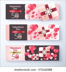Valentine's day special offer 50% off promotion banner. vector banner design
