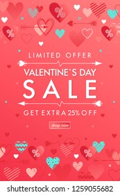 Valentines Day special offer banner with different hearts.Sale flyer template perfect for prints, flyers, banners, promotions, special offers and more. Vector Valentines Day promotion. Valentines Day special offer banner with different hearts.Sale flyer template perfect for prints, flyers, banners, promotions, special offers and more. Vector Valentines Day promotion.