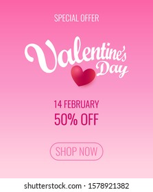 Valentines Day Special offer flyer layout vector design. Blank of pink poster or Placard, Web Design with information about Sale at 14 February - Invitation coupon.
