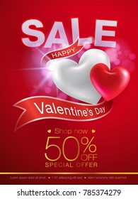 valentines day special offer flyer with ribbon background 3d heart realistic.
Can be used in the poster, wallpaper, brochure, flyers, invitation, banners, template.
Vector realistic file.