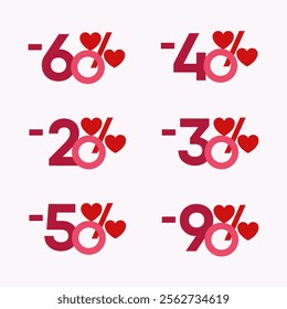 Valentine's Day Special Offer, Heart Shaped Discount Percentage Isolated On Background. Advertising Banner With Percentage Discount. Vector Template For Promotion, Best Price, Valentine's Day Design