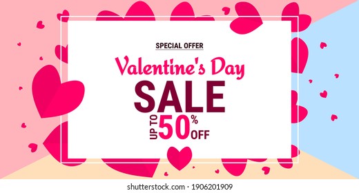 Valentine's day special offer sale background with Heart Shape. It is suitable for use on posters, flyers, brochures, banners, advertisements, etc. Vector illustration