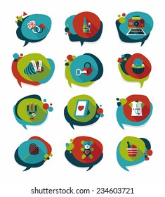 Valentines Day speech bubble banner flat design background set, eps10