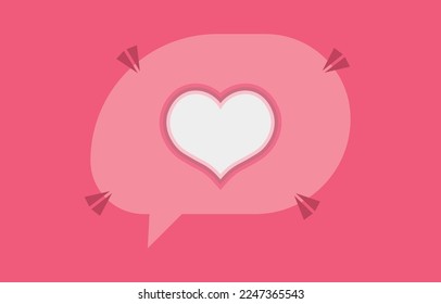 Valentinstag-Sprechblasen. Zeigen Sie eine Herzform in süßen Farben. Das Konzept, Liebe durch Botschaften zu senden. Chat-Paar in sozialen Netzwerken auf rosafarbenem Hintergrund