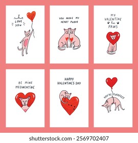 Valentine's day sphinx cats and hearts illustration poster.