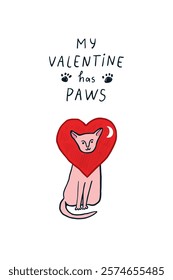 Valentine's day sphinx cats and hearts illustration poster.