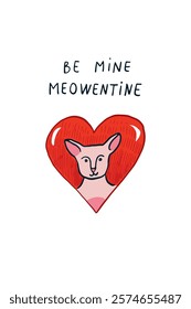 Valentine's day sphinx cats and hearts illustration poster.